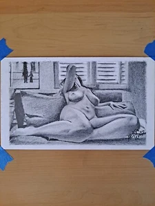 Original 9x6 Zoll Bleistiftzeichnung einer nackten Frau vom Künstler ARTuro - Bild 1 von 4