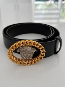 Versace Medusa Chain Buckle Belt in Black Leather 1.5" Wide - Picture 1 of 9