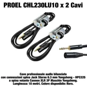 PROEL CHL230LU10 coppia cavi stereo yongsheng XLR JACK 10 metri 2 UNITA' - Foto 1 di 2