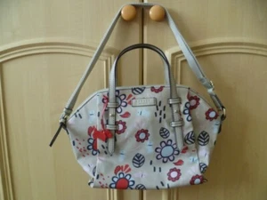 Radley Handbag Oilskin & Leather Beige Red Flowers Floral Red Dog Tag - Picture 1 of 8