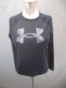 Under Armour Size M Boys BLK Crew Neck Long Sleeve Compression Athletic Top 274 - Picture 1 of 10