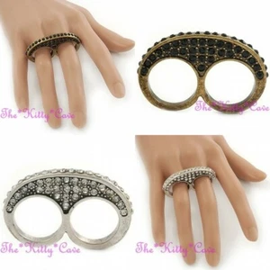 Anillo de cristal de 2 dedos con nudillos y nudillos con ostentación de hielo inusual rapero proxeneta gangsta - 2 colores - Imagen 1 de 21