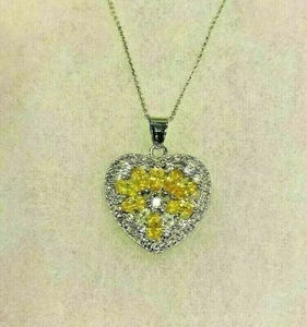 Sterling Silber gelb CZ Herz Anhänger auf 16-18 Zoll Zopfkette - Gramm - Bild 1 von 10