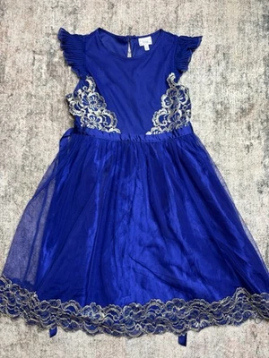 D-Signed Disney Dress Girls L Sz 14/16 Royal Blue Lace Party Wedding Flower Girl - Image 1 of 4