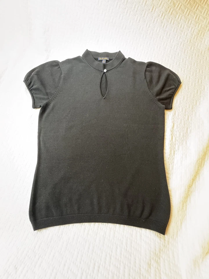 Suéter Top Brooks Brothers Negro Manga Corta Abullonada Cerradura Seda Talla M Foto 1 de 4