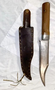 VINTAGE HANDMADE BOWIE KNIFE w/LEATHER & BRASS SHEATH - Picture 1 of 8