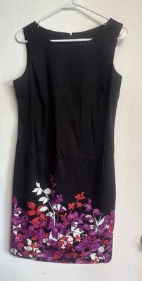 Vestido negro sin mangas hasta la rodilla Apt 9 púrpura blanco rojo floral talla 10 Foto 1 de 4
