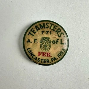 LANCASTER PA Teamsters Union Pinback Local 771 Badge Button Pin FEB 1953 Vtg - Picture 1 of 2