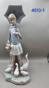 Lladro, 4510, "Girl w/Umbrella and Geese", 1970-1994, Retired, EUC - Picture 1 of 5