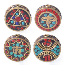 1pcs 22mm Flat Round Handmade Antique Nepalese Tibetan Brass Metal Loose Beads