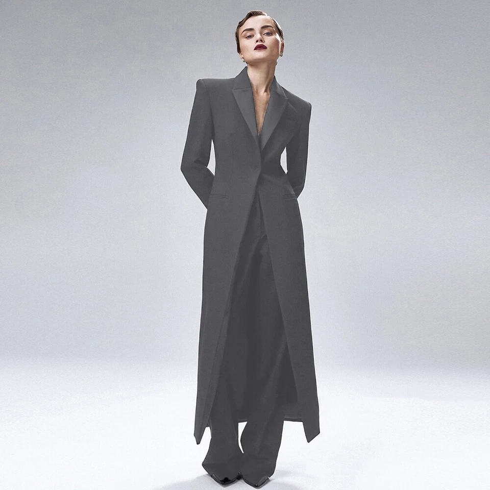 Long Women's Suit Peak Lapel Slim 2 Pieces Evening Party Wedding Blazer Outfit - Image 1 of 4