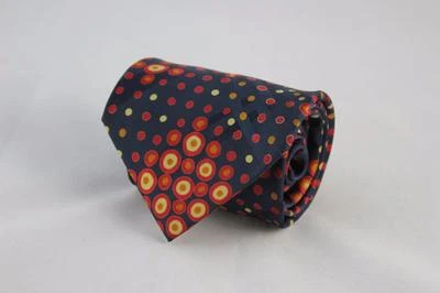 RICHEL Silk Tie. Eye Catching Blue w Orange & Red Circular Shape. Made in Spain. - Image 1 of 4