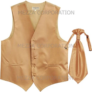 Nuevo Chaleco Esmoquin Para Hombre Chaleco Rayas Horizontales Ascot Corbata Baile de graduación Fiesta Beige - Imagen 1 de 2