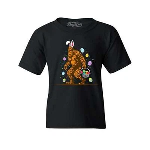 Bigfoot with Easter Basket Egg Hunting Kids T-Shirt Funny Sasquatch Bunny Shirts - Picture 1 of 7