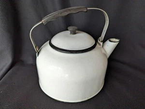 Antigua maceta de té blanca esmaltada porcelana - Imagen 1 de 7