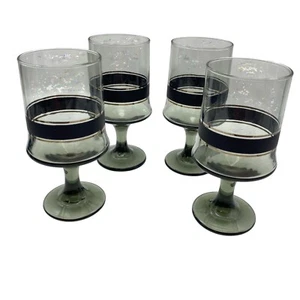 Vintage Libbey smokey grey black Camelot drinking glasses MCM - Picture 1 of 6