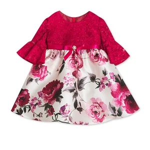 Rare Editions Baby Girls 3-6M Wine Floral Glitter Lace Lined 2 Pc Dress NWT - Picture 1 of 6