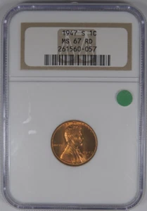 1947-S 1C NGC MS 67 RD Lincoln Wheat Cent [057] - Bild 1 von 6