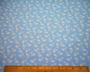 Floral Fabric By The Yard Small White Flowers on Light Blue Cotton #C - Picture 1 of 2