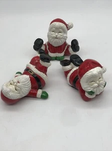 Vintage 1985George Good 3 Tumbling Santa Figures With Green Mittens Happy Wanted - Picture 1 of 11
