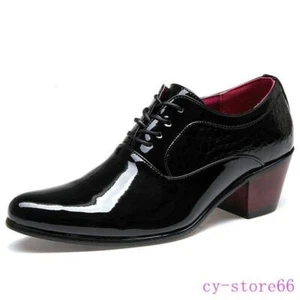 Herren Schlangenhautmuster Kleid formell hohe kubanische Absätze Schuhe Schnürung Hochzeit Neu - Bild 1 von 7