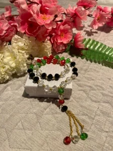 Doorgift Eid Tasbih Palestine N Box 33 Beads Crystal glass Gold Beads Tasbeeh - Picture 1 of 7