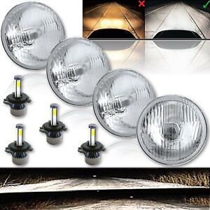 5-3/4" Stock Glass Metal Headlight LED 4000Lm H4 Light Bulb Headlamp Set of 4