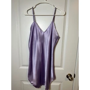 Satin Slip Dress Lingerie Purple V Neck Sleeveless Mini Dress - Picture 1 of 3