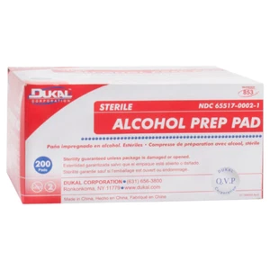 Almohadillas de preparación de alcohol estériles Dukal, grado médico - caja de 200 almohadillas - Imagen 1 de 4