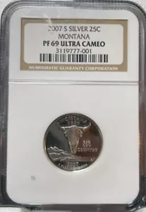 2007 S NGC PF69 ULTRA CAMEO MONTANA SILVER WASHINGTON QUARTER - Picture 1 of 2