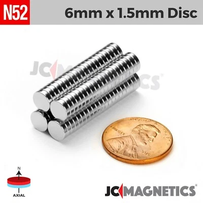 6mm x 1.5mm N52 Super Strong Disc Rare Earth Neodymium Magnet 6x1.5mm - Image 1 of 2