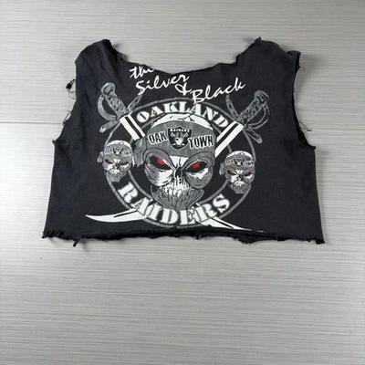 Camisa corta mediana vintage de los Oakland Raiders para mujer fútbol americano plateada negra años 90 Foto 1 de 4