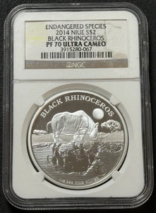 2014 1 Oz .999 Silver $2 Proof Black Rhinoceros NGC PF 70 UC Endangered Species! - Picture 1 of 4