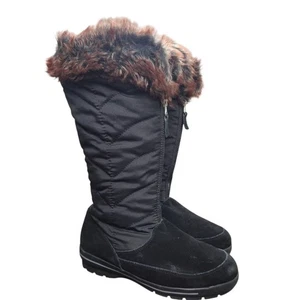 Botas de invierno Lands' End Powder Run altas talla 8,5 negras de piel sintética con cremallera hasta la rodilla - Imagen 1 de 11