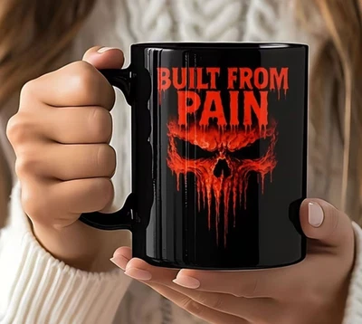 Taza de café Built From Pain Skull Edgy Goth Rocker de cerámica negra 11 oz 15 oz Foto 1 de 4