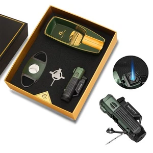 Galiner Jet Flame Cigar Torch Lighter Punch Needle Holder Ashtray Cutter Green - Imagen 1 de 12