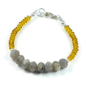 Semi-Precious Gemstone Bracelet Natural Labradorite-Citrine Faceted Beads 7.5" - Picture 1 of 6