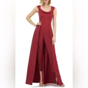 Neu mit Etikett Kay Unger rot purpurrot Anais Stretch Krepp durchgehender Overall Hose Kleid 16 - Bild 1 von 5