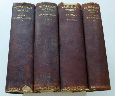 VICTOR HUGO WORKS  FOUR VOLUMES  STERLING EDITION  FRANCOIS FLAMENG   LEATHER - Image 1 of 4