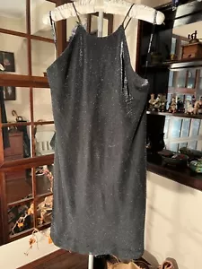 Laundry by Shelli Segal schwarz glitzerndes Minikleid Spaghettiträger gefüttert Gr. 12 - Bild 1 von 12
