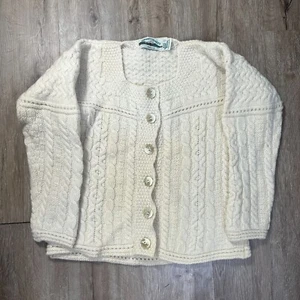 Aran Crafts Women's Cardigan Small Cream 100% Merino Wool Button Up Sweater - Picture 1 of 5
