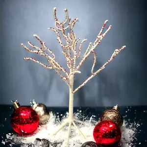 Yard Wrapped Twig White Christmas Tree Red Beaded Modern Minimalist Simple 27" - Picture 1 of 9