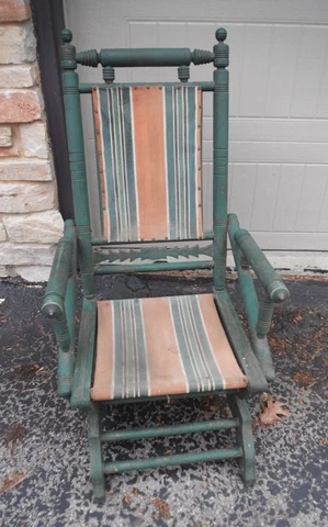 Antique Victorian Spool Platform Canvas Wood Porch Painted Rocking Spring Chair Cover