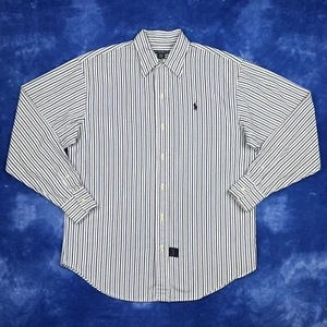 Ralph Lauren Sport 10 weiß blau gestreift Baumwolle Langarm Hemd mit Knöpfen - Bild 1 von 7