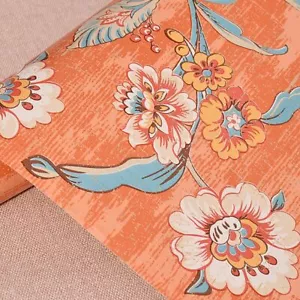 Non-woven Vintage Orange flower Wallpaper for Bedroom Kitchen 0.53x3m - Picture 1 of 7