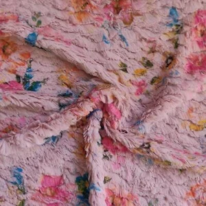 LUXURY Faux Fur Fabric Material - FLORAL CRUSHED OLD ROSE - Picture 1 of 2