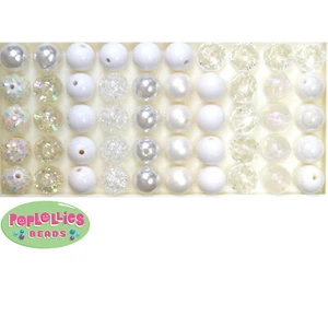 12mm White Acrylic Mixed Style Bubblegum Beads Lot 50 pc.chunky gumball - Picture 1 of 2