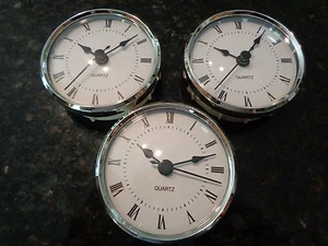 3er PAK - 3-1/8" (80MM) QUARZUHR EINBAU/Einsatz, Silberrand, römisch, weißes Zifferblatt, HMS - Bild 1 von 7