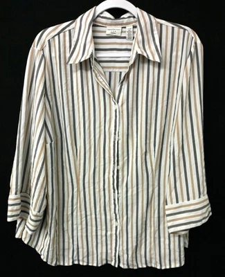 Covington Women's Striped Button-Up Top 22W Polyester Beige - Image 1 of 4