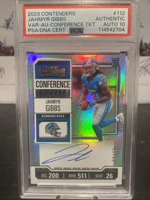 2023 Panini - Variation Jahmyr Gibbs #112 Conference Ticket /75 (RC) PSA 10 AUTO - Image 1 of 3